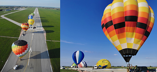 Levaldigi, il volo di 7 mongolfiere per festeggiare i 40 anni della prima scuola di volo aerostatico fondata sul campo.